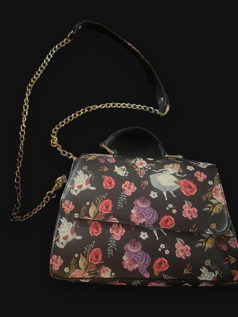 Loungefly Black Floral Alice Top-Handle Crossbody Bag
